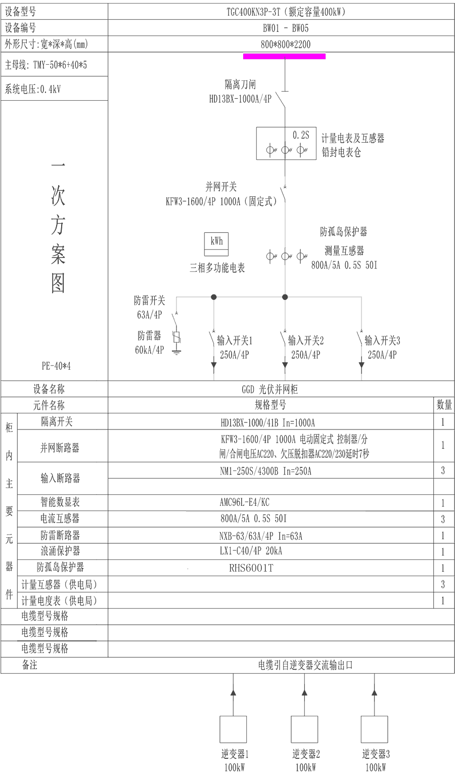 光伏并網(wǎng)柜典型圖紙